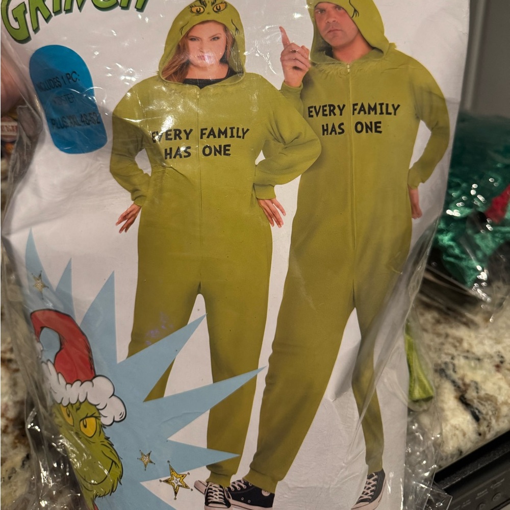 Adult Family Grinch One Piece Zipster Costume Plus Size